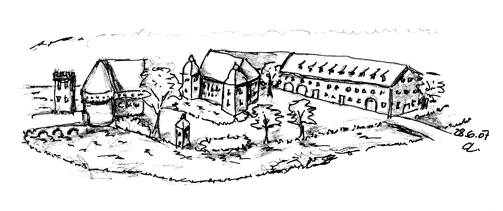 Schloß Bladenhorst_Radierung von Marion Cygiel, Castrop-Rauxel Schloß Bladenhorst_Radierung von Marion Cygiel, Castrop-Rauxel